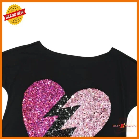 Off Shoulder Metallic Shiny Sweatshirt Long Sleeve Loose Fit Party Top - Picture 4 of 6